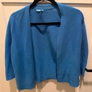 J. McLaughlin Blue Ribbed Cardigan Sweater Large 100% Cotton Open Front